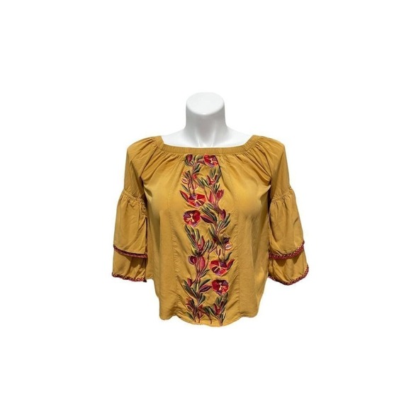 Solitaire‎ Women's Boho Peasant Bell Sleeve Blouse Top Floral Embroidered Small - Picture 1 of 8